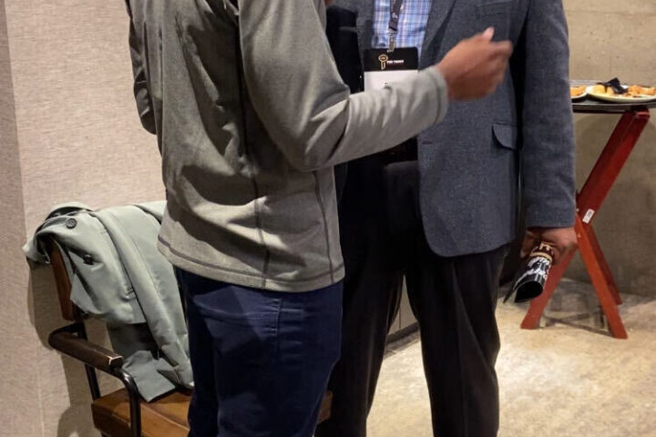 Man conducting standing interview